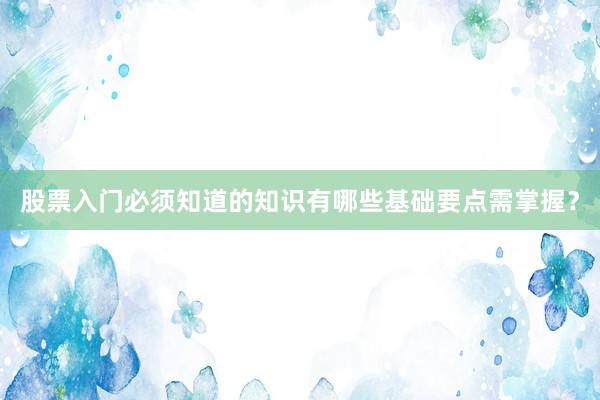 股票入门必须知道的知识有哪些基础要点需掌握？