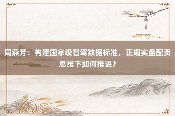 周燕芳：构建国家级智驾数据标准，正规实盘配资思维下如何推进？