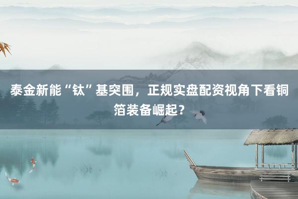 泰金新能“钛”基突围，正规实盘配资视角下看铜箔装备崛起？