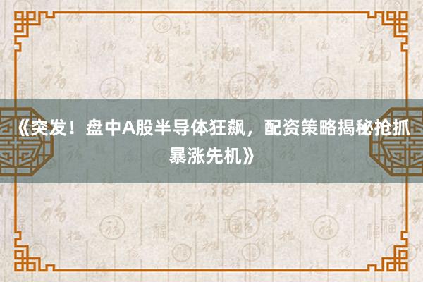 《突发！盘中A股半导体狂飙，配资策略揭秘抢抓暴涨先机》