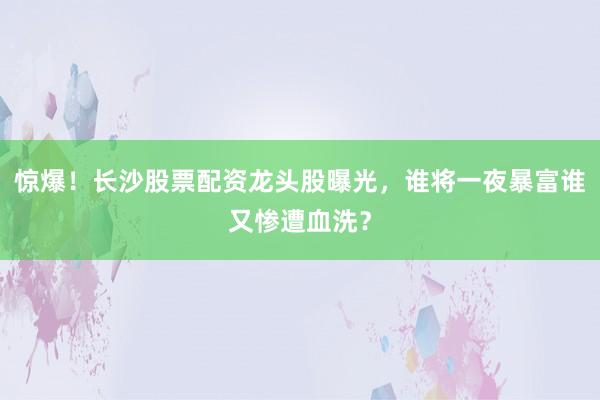 惊爆！长沙股票配资龙头股曝光，谁将一夜暴富谁又惨遭血洗？