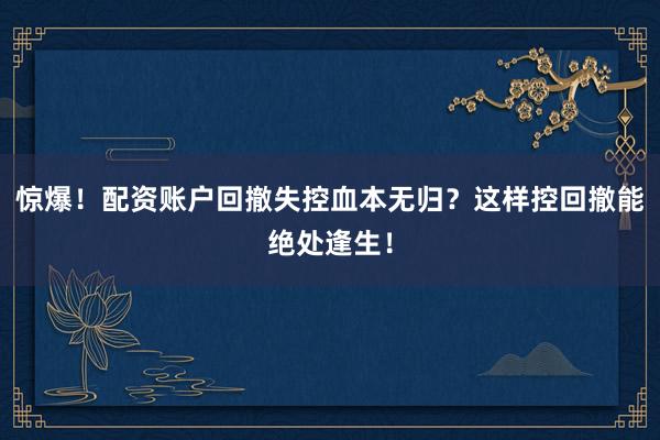 惊爆！配资账户回撤失控血本无归？这样控回撤能绝处逢生！