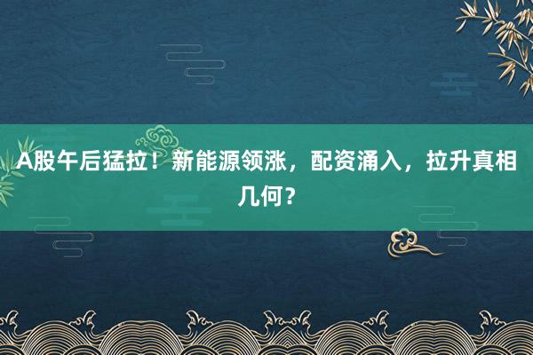A股午后猛拉！新能源领涨，配资涌入，拉升真相几何？