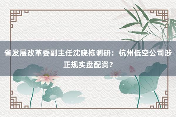 省发展改革委副主任沈晓栋调研：杭州低空公司涉正规实盘配资？