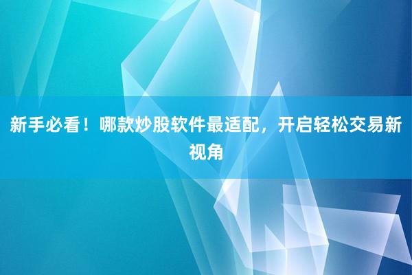 新手必看！哪款炒股软件最适配，开启轻松交易新视角