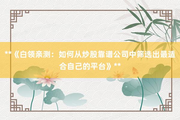 **《白领亲测：如何从炒股靠谱公司中筛选出最适合自己的平台》**