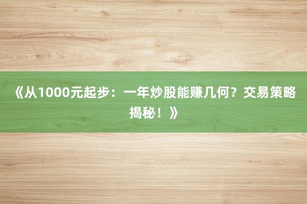 《从1000元起步:一年炒股能赚几何?交易策略揭秘!》