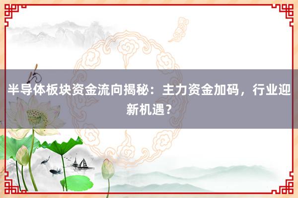 半导体板块资金流向揭秘：主力资金加码，行业迎新机遇？